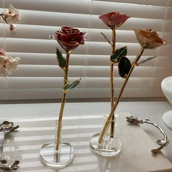 Gorgeous Steven Singer  24 Karen Gold dipped Roses🌹set of 3 Certified Real Gold🥀 - Picture 5 of 13